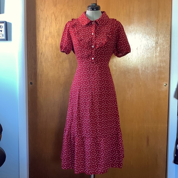 Shein burgundy white heart print dress L - Picture 3 of 14